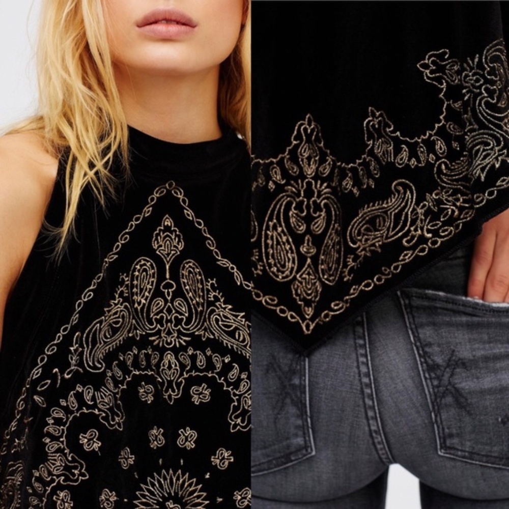 Free People Bandana Bling Black Velvet Top - Picture 2 of 6